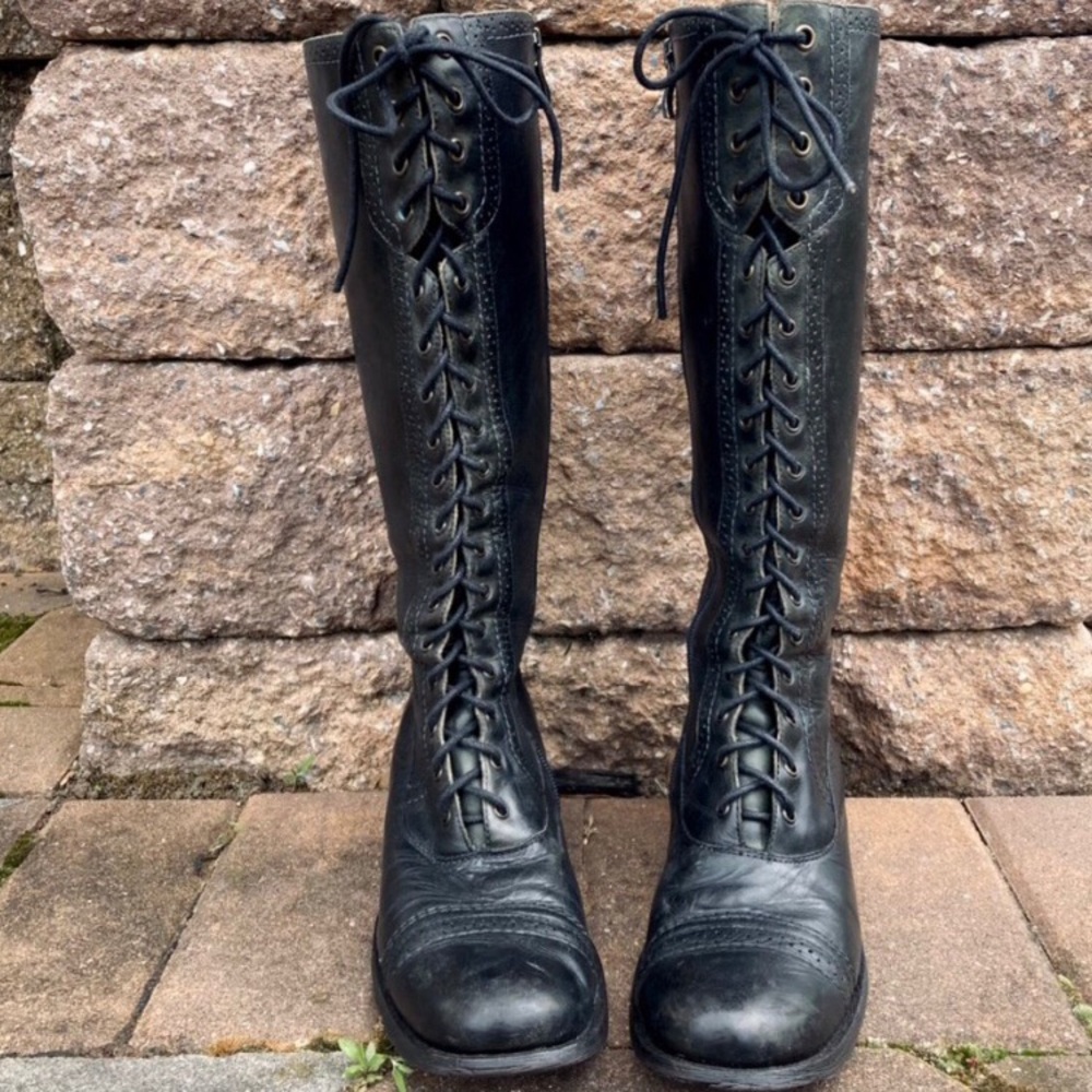 Vintage Renaissance style lace up leather boots